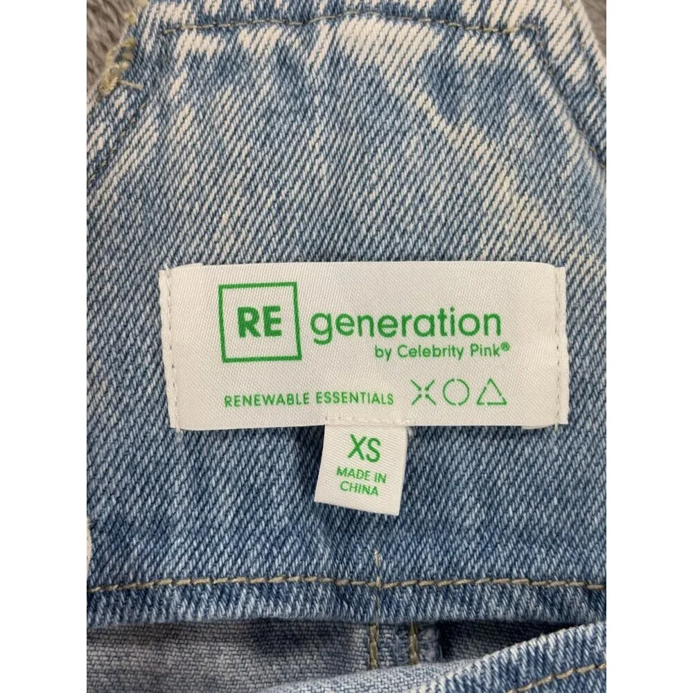 Regeneration By Celebrity Pink Daisy Dress Overall Denim Jumper Womens XS - Picture 4 of 7